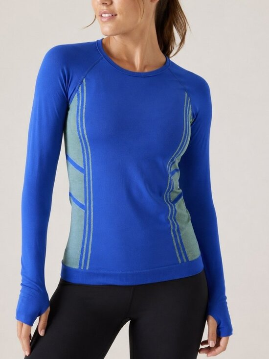 Athleta Tops - Blue Athleta Activewear Long Sleeve W/ Neon Green Side Panels Moisture-Wicking